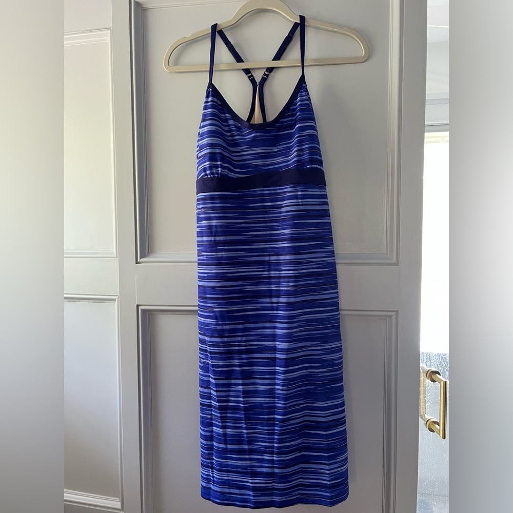 Athleta MED Blue Purple Violet Stripe Shorebreak Racerback Swim Dress Coverup